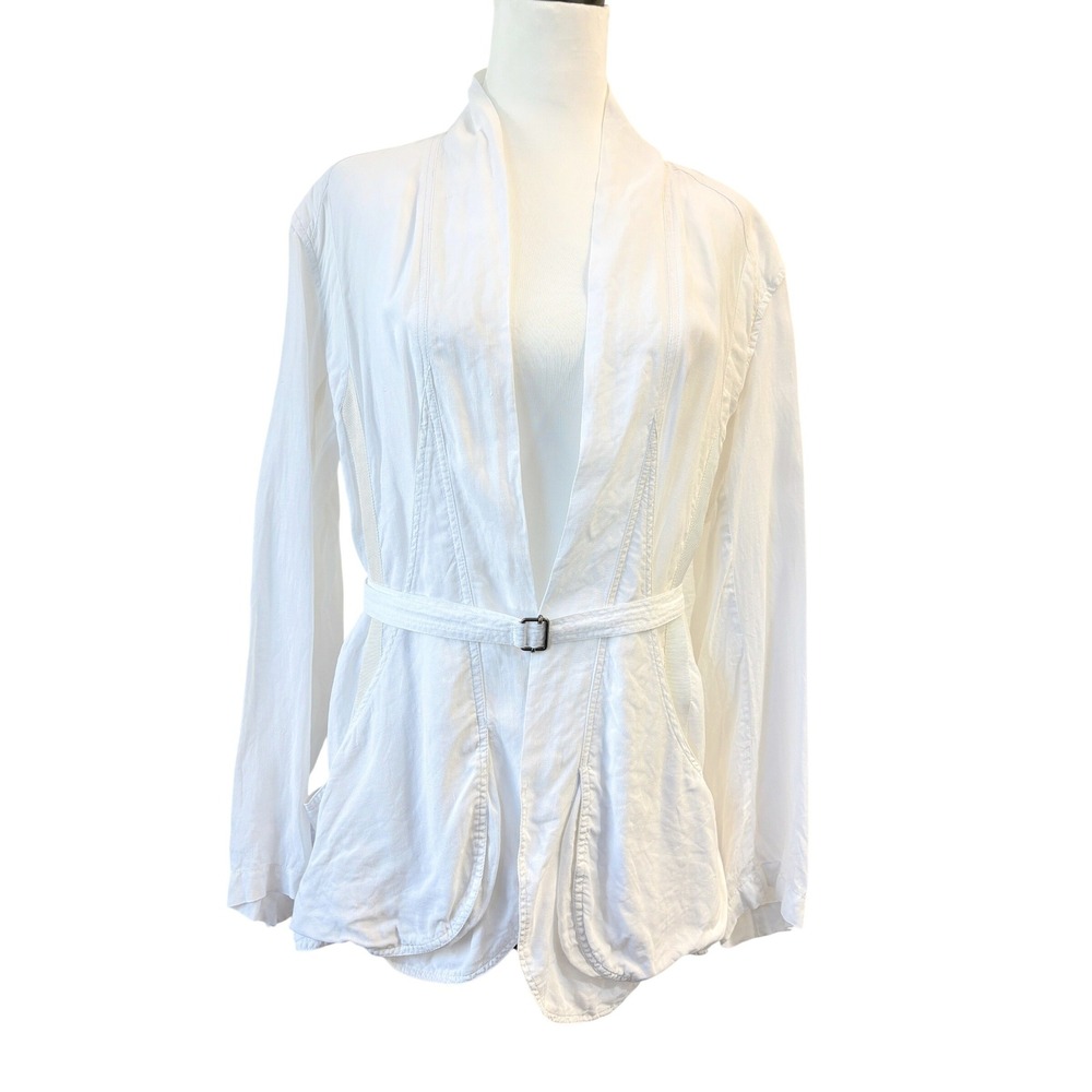 Dries Van Noten White Linen Rayon Belted Wrap Jacket Small *flaw*